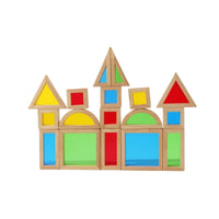 13 Pieces Translucent Geometric Blocks Smooth Wooden Building Blocks with Acrylic Inserts Stacking Toys STEM Rainbow