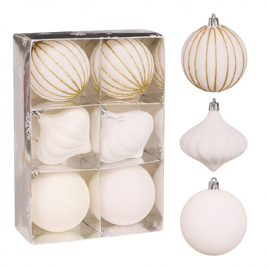 6 Pieces 8cm Shatterproof  Christmas Balls Easy to Hang Christmas Ball Ornaments Elegant Look Flocked Ball Ornament for Families, Homeowners, Wreath Making, Home