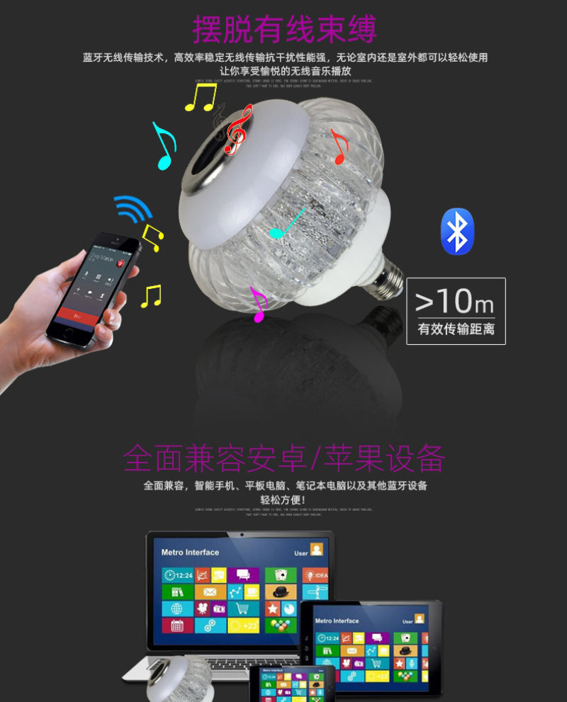 新款LED蓝牙球泡灯笼七彩灯 蓝牙音箱遥控音乐RGB球泡灯KTV舞台灯