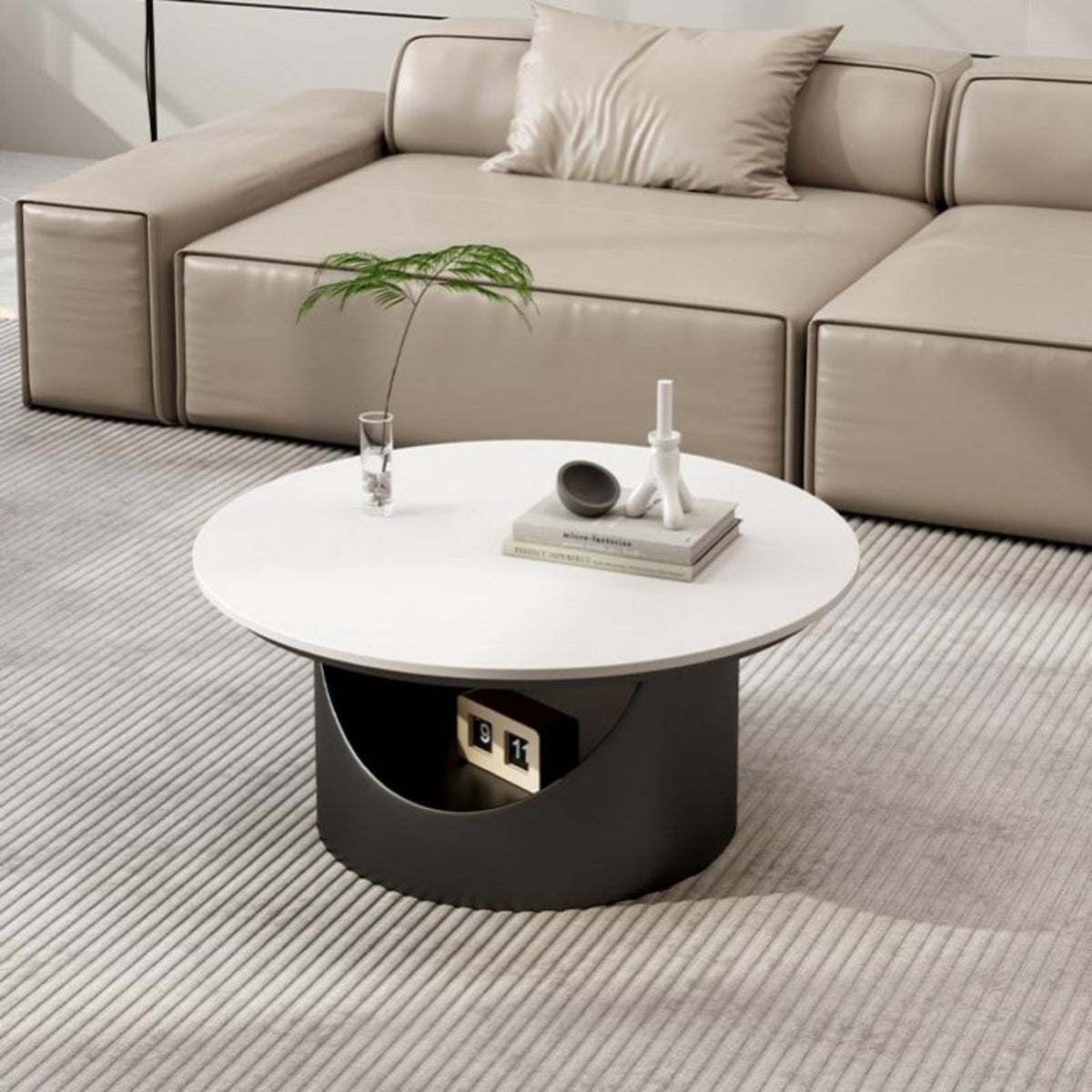 Sintered Stone Top double-levellevel circular table Minimalist Design Home Furniture Space-Saving Italian Inspired for Apartment Dwellers, Homeowners, Office Managers, Living Room, Small Spaces, Lounge, Reception Area