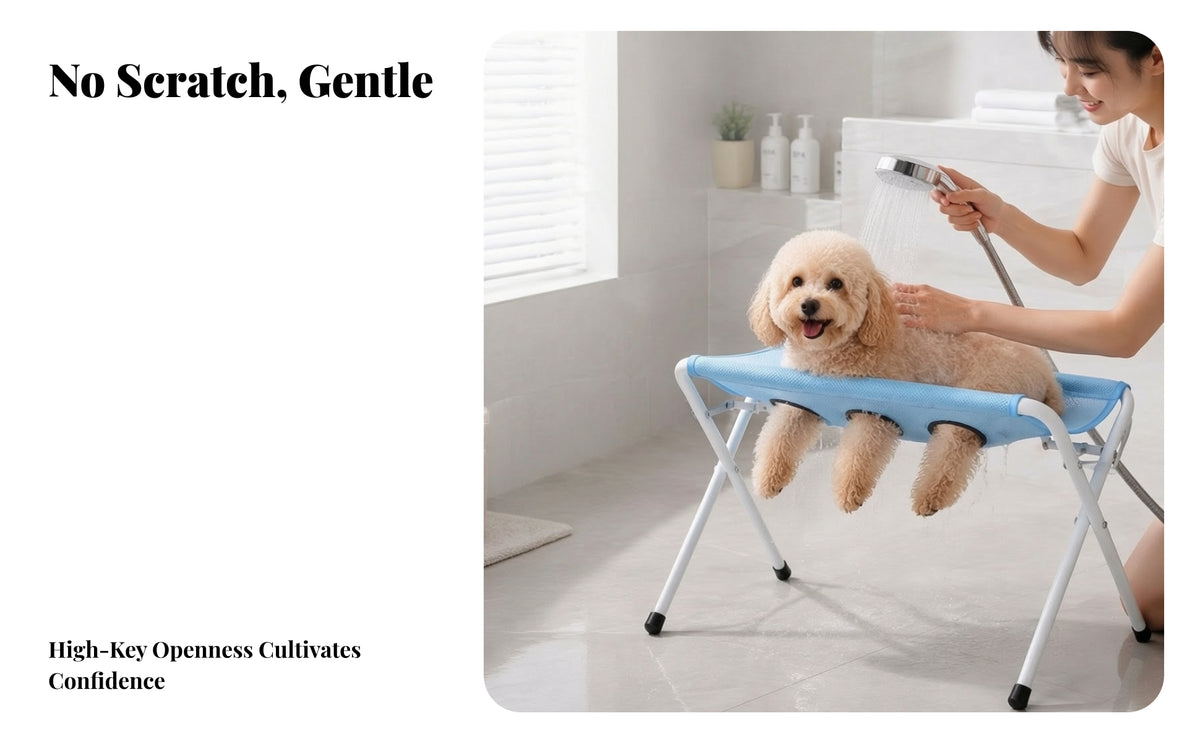 Space-Saving Pet Bathing Support Rack Stainless Steel Grooming Rack with Restraint Strap for Dog Groomers