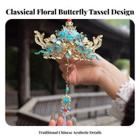 Traditional Chinese Hair Crown Enameled Enamel Ming Period Hair Ornament Dangling Tassels Traditional Chinese Headdress for Women, Cosplayers