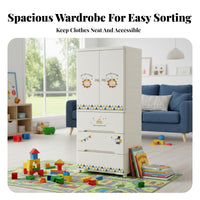 Large Capacity Wheeled kids' wardrobe Rounded Corners Storage Cabinet Cute creature Design Chest of Drawers Lockable Top Drawer for Children, Toddlers, Infants, Nursery, Bedroom, Playroom, Living Room