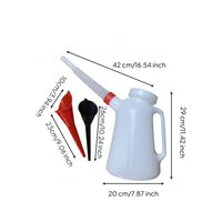 Clear Measurement Markings Engine Oil Filling Container Large Capacity 5L Oil Measuring Can Ergonomic Handle Plastic Fluid Measuring Container Includes Funnels for Car Owners, DIYers, Garage, Workshop