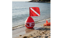 Inflatable Dive Flag floats Rope Attachment Point Scuba Diving Marker Buoy Sand Fillable Base Diver Below Buoy for Freedivers, Snorkelers, Lake