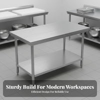 Easy to Clean Stainless Steel Work Table Rust-Resistant Commercial Food Prep Table Long-Lasting Commercial Food Prep Station High Load Capacity for Restaurant Owners, Workshop Workers, Bakery, Hotel, Garage, Laundry Room