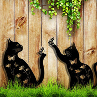 Weather Resistant Hollow-out Garden Stake Easy to Install Cat Outline Stake Black Cat Garden Decoration for Gardeners