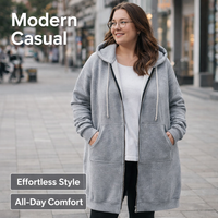 Hoodie Fleece Jacket Women with Lined Interior for Extra Warmth, Oversized Zip Up with Extended Length Coverage, Comfortable Loungewear