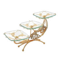 Tabletop Fruit Tray with Metal Stand Clear Glass Serving Tray with Stand Long-Lasting Fruit Holder Food Safe for Coffee Table