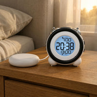 Large Digits Vibrating Alarm Timekeeper Vibration Pad Twin-Bell Bell Alarm Timekeeper White Timepiece
