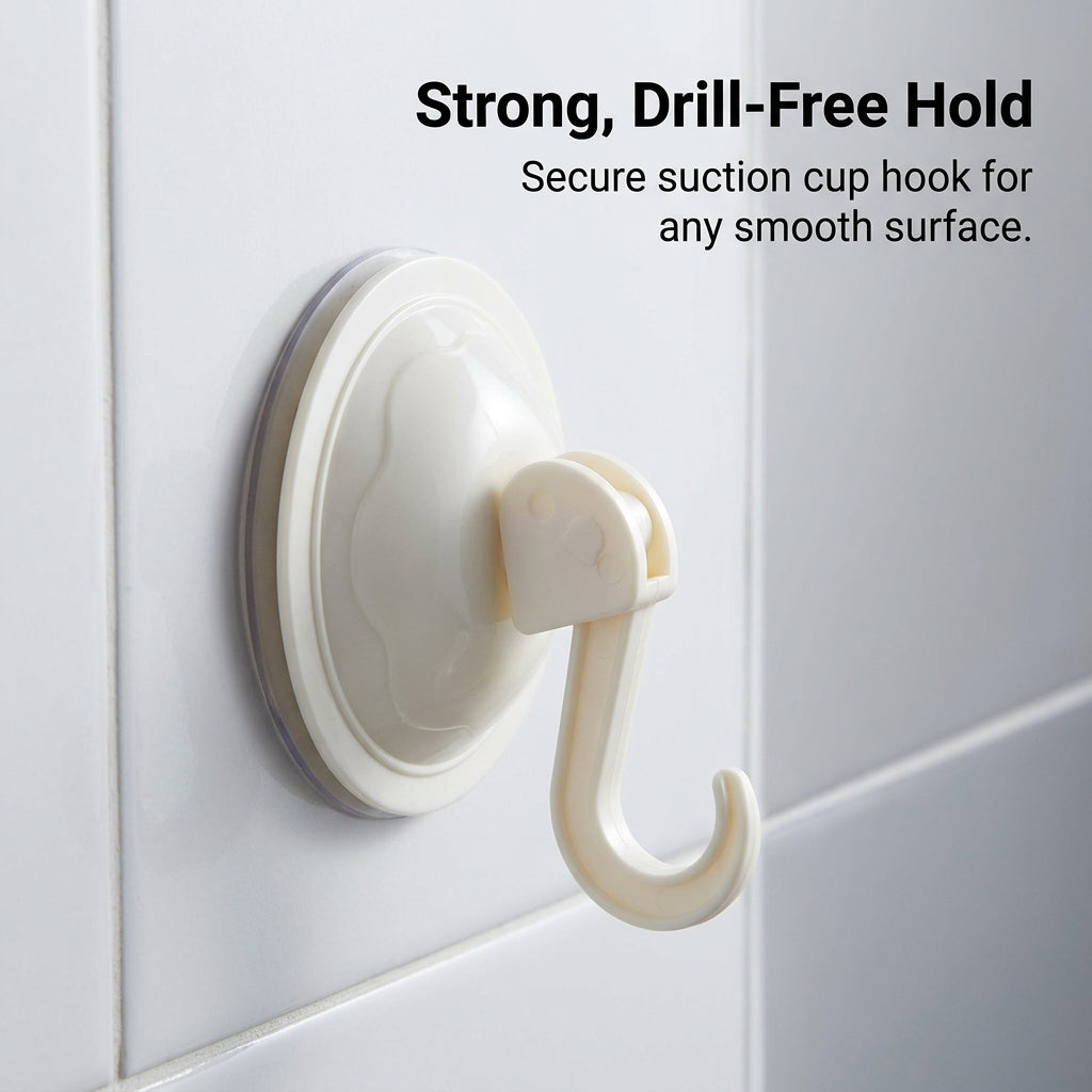 Cabinet Vacuum Hook, Heavy Duty Suction Cup Hanger for Glass Wall, Reusable Multi-Purpose Single for Renter, Organization for Bathroom & Kitchen