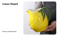 Hand-Painted Embossed Lemon Carafe Dishwasher Safe Large Capacity Water Pitcher High-Temperature Resistant for Families, Kitchen, Home Decor