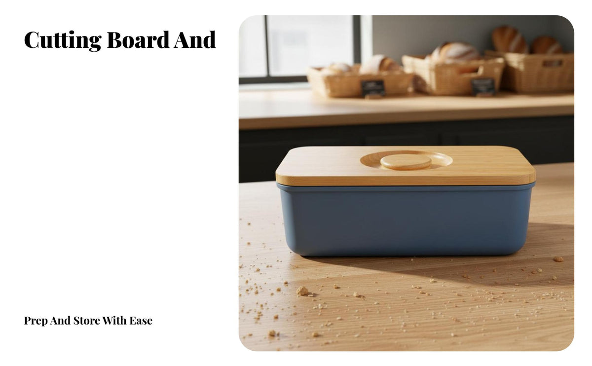 Bread Box with Cutting Board Lid 2-in-1 Design Large Bread Storage Container Food Grade Material Pastry Storage Box for Pantry, Bakery, Cafe