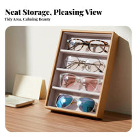 Long-Lasting 4 Slot Glasses Display Tray Easy to Clean Wood Grain Sunglasses Organizer Soft Safeguarding Lining for Countertop, Dresser Top