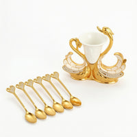 Gold-Tone Swan Utensil Holder Ornate Swan Holder with Cup Insert Jeweled for Hosts