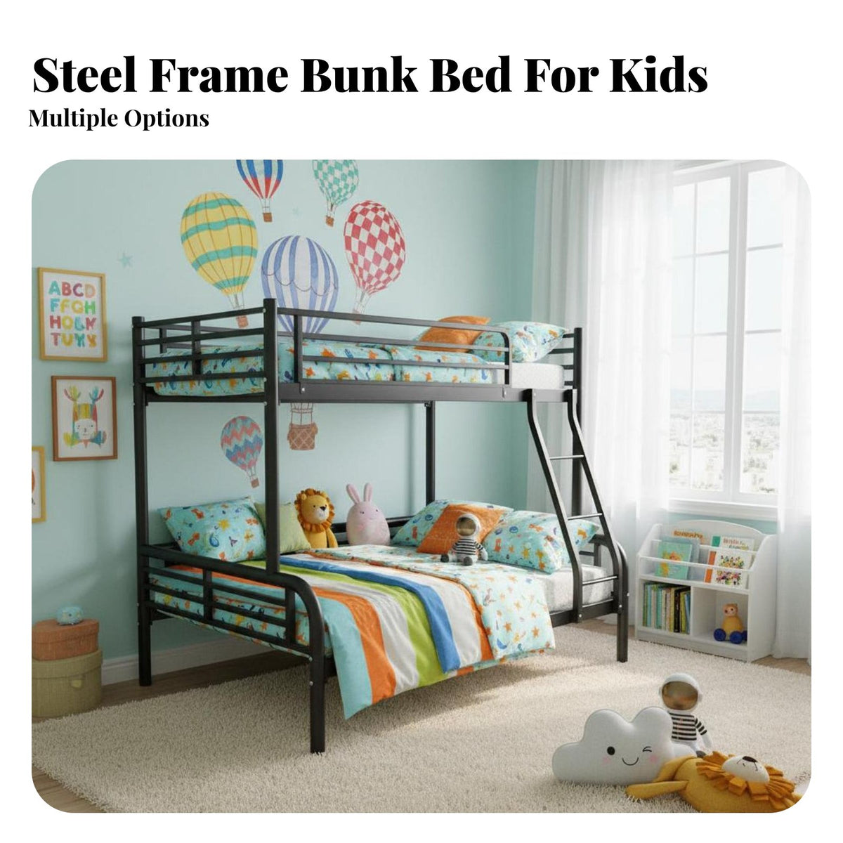 Metal Bunk Bed Space Saving Metal Bunk Bed Frame Strong Load-Bearing Bedroom Furniture for Families, Adults, Small Apartment, Dorm Room