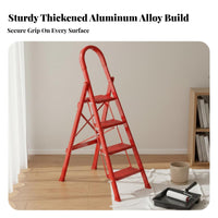 Foldable Aluminum Alloy Ladder Multi-Purpose Folding Step Ladder Space-Saving Lightweight Aluminum Stepladder Sturdy Construction for Homeowners, DIY Enthusiasts, Kitchen, Garage, Office, Living Room