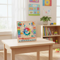 Wooden Calendar Clock Educational Kids Daily Calendar Board Colorful Design Multifunctional Learning Board for Preschoolers, Homeschooling