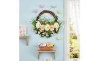 Farmhouse Door Wreath Low Maintenance Artificial Rose and Wildflowers Wreath Realistic Flowers Spring Floral Door Basket for Easter, Porch, Wedding