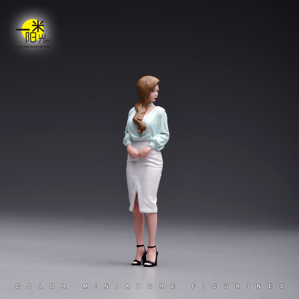 1/18/24 White Pencil Skirt Lady Fine Painted Miniature Scene Model with Hand-Painted Resin Figure