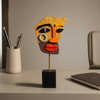 Abstract Human Face Statue Hand-Painted Abstract Face Sculpture Decor Geometric for Art Lovers, Living Room, Office