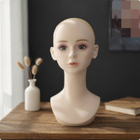 Mannequin Head with Shoulders Matte Manikin Head with Shoulders Life-Size Hairpiece Display Bust for Cosplay