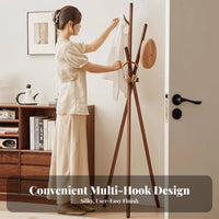 Solid Wood Wooden Coat Rack Nordic Design Freestanding Coat Rack Minimalist Design Standing Clothes Hanger Multiple Hooks for Families, Homeowners, Renters, Bedroom, Living Room, Hallway, Apartment