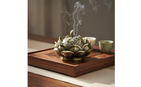 Lotus Flower Scent Burner Vintage Design Antique Alloy Censer Intricate Carvings Coil Scent Burner for Buddhists, Tea Ceremony, Altar