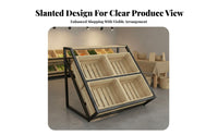 Adjustable Tilt Multi-Tier Fruit and Vegetable Rack Sturdy Metal Frame Multi-Tier Fruit Display Rack Versatile Use Slanted Vegetable Stand Solid Wood Baskets for Grocers, Farmers' Market Vendors, Shop Owners, Cafe