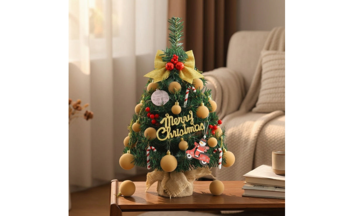 Small Tabletop Christmas Tree Stable Mini Christmas Tree with Ornaments Long-Lasting Decorations Fire-Resistant for Desk