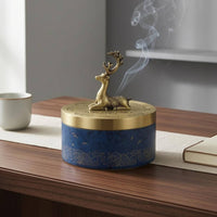 Deer Ornament Incense Burner Gold Wave Pattern Copper Incense Burner Fitted Lid Decor Piece Blue Body