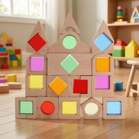 Sensory Building Blocks with Wooden Frame Colored Wooden Blocks with Acrylic Inserts Open-Ended Toy for Toddlers, Preschoolers