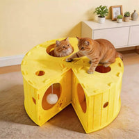 Scratchable Feline Tunnel House Cozy Felt Feline Tunnel Multi-Use Pet Furniture Space-Saving for Indoor