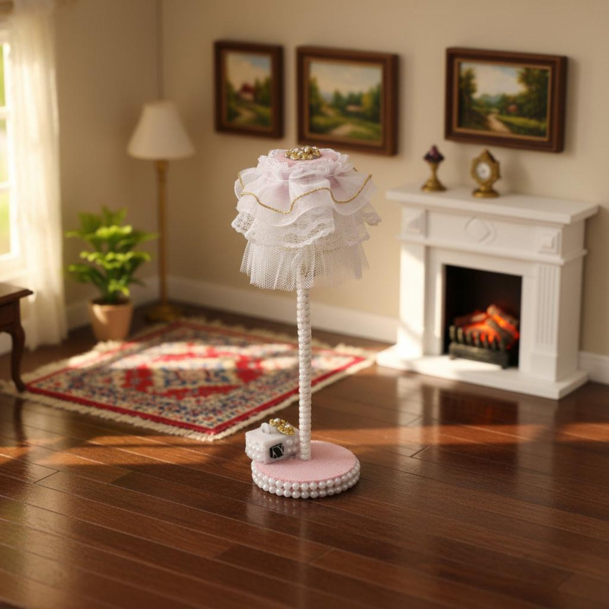 Pink Floral Dollhouse Couch Lace Trim 1:12 Dollhouse Sofa Miniature Dwelling Decor Miniature Living Room Sofa for Collectors, Hobbyists