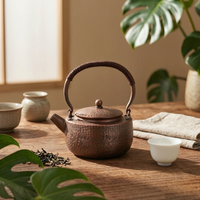 Hammered Copper Teapot Hand Crafted Teapot with Wrapped Handle Chinese Style Teaware for Collectors, Kitchen