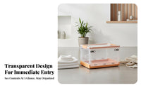 Multi-Purpose Foldable Storage Box Large Capacity Clear Plastic Organizer Crate Sturdy Stackable Storage Bin with Doors Tool-without Cost Assembly for Families, Homeowners, Kids Room, Closet, Bedroom, Bathroom