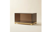 Acrylic Display Box Transparent Brown Collectible Showcase Gold-Metal Base Storage Item