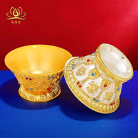 Tibetan Alloy Offering Bowl Set with Auspicious Symbols