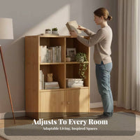 Solid Wood Construction Modular Cube Organizer Combination of Exposed and Closed Shelves Bookshelf Customizable Layout Bookcase Floor-Standing Base for Book Lovers, Office Workers, Homeowners, Study Room, Bedroom, Entrance Hall