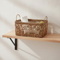 Storage Basket with Handles Rectangular Woven Organizer Basket Open-Top for Countertop
