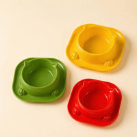 Glossy Feline-Face Bowl Rounded Corners Square Feline Bowl Paw Details Pet Dish