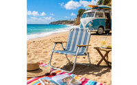 Aluminum Alloy Frame Folding Lounge Chair Wooden Armrests Lounge Camping Chair Curved Back Outdoor Furniture Textile Seat