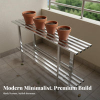 Movable Multi-Tier Stainless Steel Plant Stand Space-Saving Multi-Tier Plant Stand 360° Rotating Wheels Tiered Flower Display Rack Heavy Duty for Gardeners, Balcony, Patio, Outdoor, Living Room