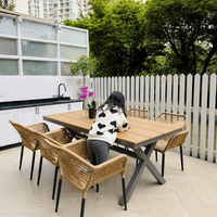 Garden Table Set, Outdoor Dining Set, BBQ Table, 75cm, Rectangular, Wood Composite Material, 4-Piece Set