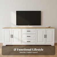 Contemporary Television Cabinet with Storage Sturdy Construction White TV Stand Rounded Corners Modern Entertainment Center for Small Areas, Bedroom