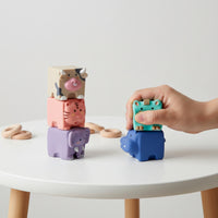 6 Pieces Textured Stacking Blocks with Bag Educational Soft Blocks Safe Building Block Set Bendable for Babies, Infants, Playroom, Bath