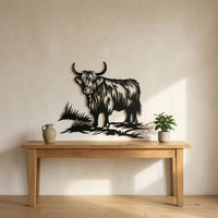 Scottish Cattle Silhouette Metal Art Farmhouse Shaggy Cow Wall Decoration Lightweight