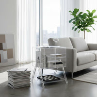 Modern Minimalist aesthetic Transparent Ribbon Table Multi-Functional Home Furniture Sculptural Design Nightstand Iridescent Finish for Homeowners, Renters, Living Room, Bedroom, fromice, Entryway