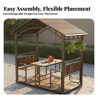 Covered Seating with Benches Weather-Resistant Gazebo Sun Protection Pavilion for Residents, Gathering Hosts, Courtyard, Backyard, Waterfront