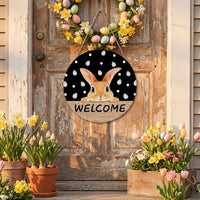 Easter Plaque Round  Wooden Bunny Door Hanger Festive Design Easter Decoration for Home Entrance, Porch, Classroom